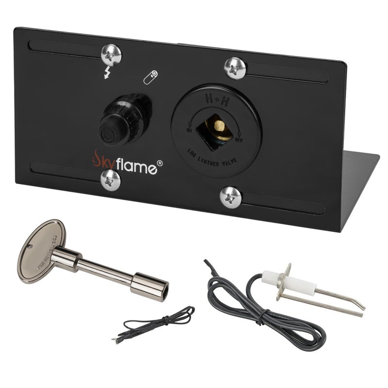 Skyflame Fire Pit Gas Burner Spark Ignition Kit - Including Push Button Igniter, 3/4 Straight Gas Key Valve with Key, Black - Image 1